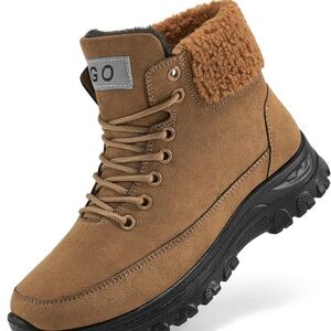 Brown Women’s Winter Snow Boots 2025 Warm Fur Lined Lace Up Ankle Booties